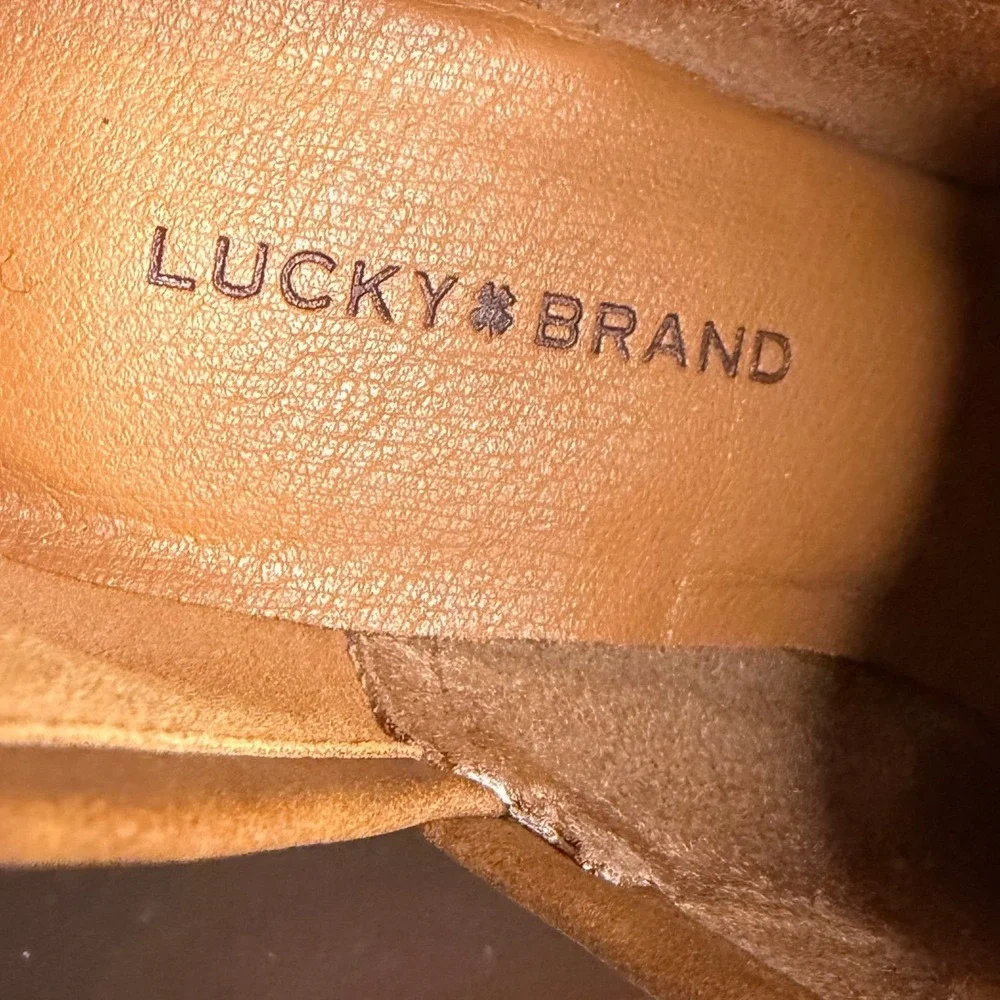 Lucky Brand Tan Basha‎ V-Cut Ankle Booties Stacked Heel Women's Size 6M